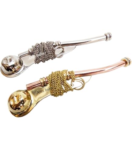 Hampton Nautical Brass Boatswain Whistle - 5 Inch Bosun's Pipe With Rosewood Display Box & Chain