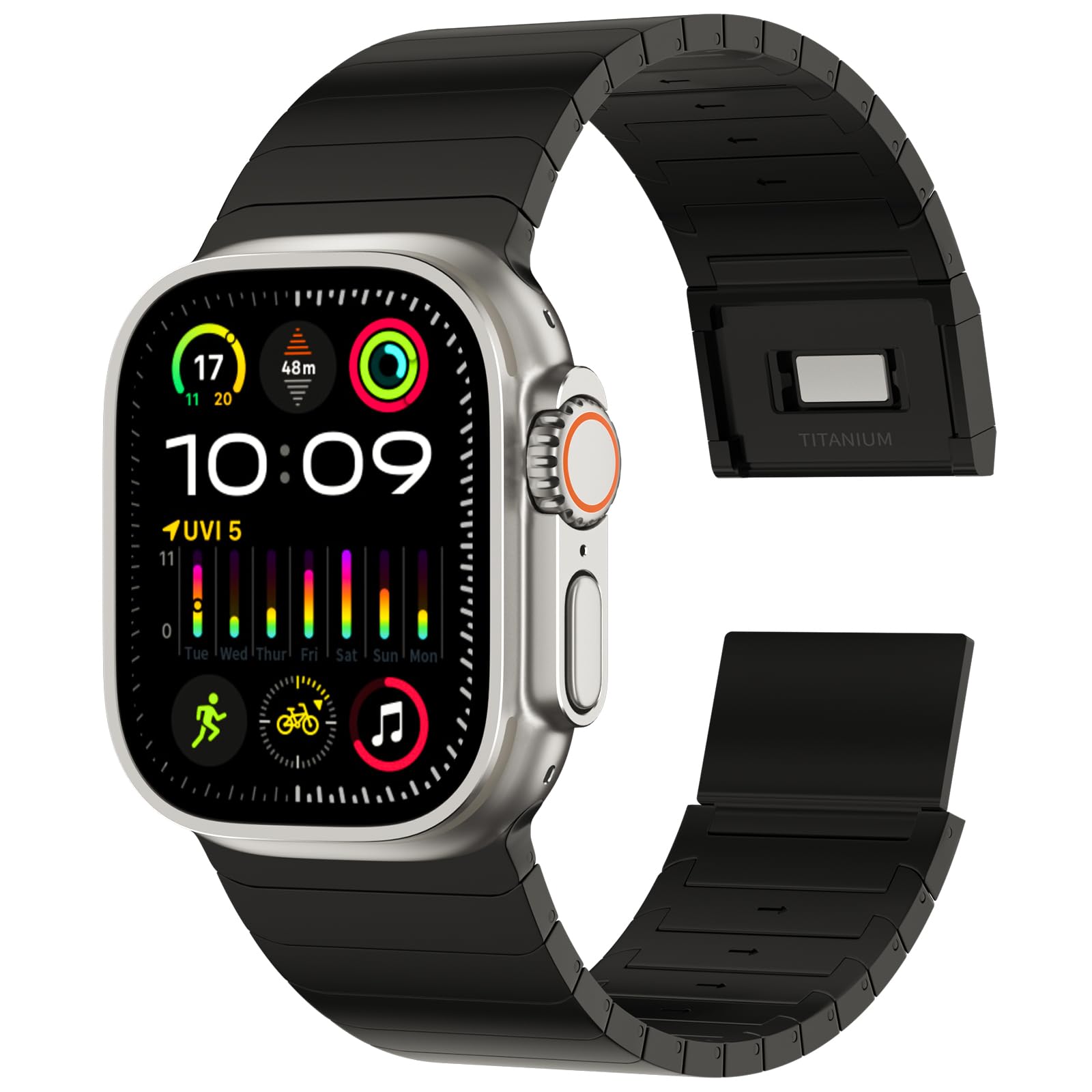 Photo 1 of ACESTAR Full Titanium Band Compatible with Apple Watch Ultra 3/2/1 49mm / Series 10 46mm, 26mm Wide Adjustable Links with Titanium Magnetic Clasp Connectors and DLC Coating