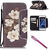 Galaxy S7 edge Case, Firefish Kickstand Flip [Card Slots] Wallet Cover Double Layer Bumper Shell with Magnetic Closure Strap Case for Samsung Galaxy S7 edge-Begonia