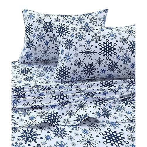 Tribeca Living Plaid Moose Imprimé Flanelle Poche Profonde de Feuille, Multicolore, Snowflakes Multi, Queen Size