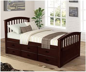 ZHIC Cama de Almacenamiento de Doble Plataforma de Madera Maciza con 6