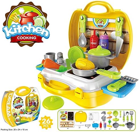 Lalli Sales Ultimate Kid Chef's Bring Along Kitchen Pretend Play Toys Suitcase Set (Yellow)