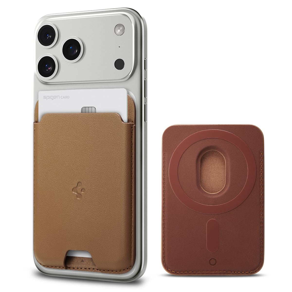 Spigen Valentinus MagFit Magnetic MagSafe Wallet Card Holder 2-Cards Compatible with iPhone 17/16/15/14/13/12 Series and PixelSnap Cases for Pixel 10 Series - Brown