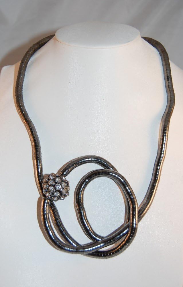 Bendable Necklace By Snake Twist Gun Metal Crystal Ball 6mm