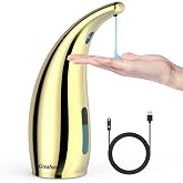 Greatmay Automatic Soap Dispenser Touchless Rechargeable 10 oz, Gold | Liquid Soap Dispenser, Magnetic USB Charging, IPX7 Waterproof Electric Soap Dispenser, 4 Adjustable Levels for Bathroom