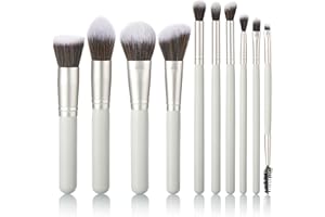 YJ-Anyue 10 Piece Makeup Brushes - Grayish Green Wooden Handle with Soft Synthetic Bristles,for Face & Eye Makeup|Professional Makeup Brushes set for Women & Girls|