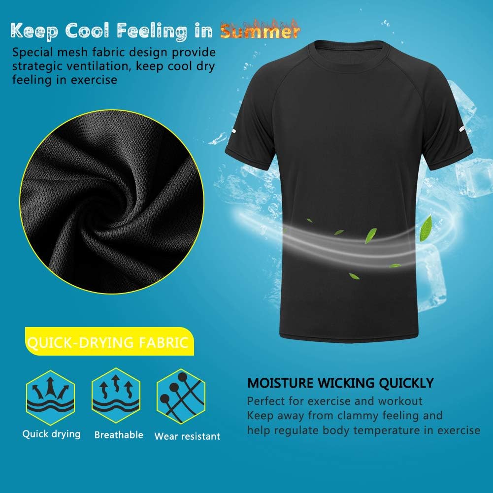 Men's Athletic T-Shirts, Cool Dry Fit Short Sleeve Shirt Fitness Sport Workout Crew Neck Tees: Clothing