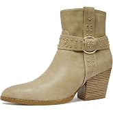 SICARE Chunky Stacked Heel Ankle Boots for Women Pointed Toe Chelsea Combat Boots Mid Calf Side Zipper Silver Studded Strap Heeled Booties Fall Dress Shoes