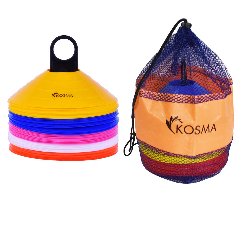 Kosma Pack of 100 Multi Sports Training Space Marker Cone Set with Carry Stand | Agility Training Cones - Assorted colours Yellow, Orange, white, Blue, Pink