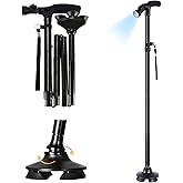 Foldable Walking Cane with LED Light, Adjustable Ergonomic Walking Sticks, Aluminum with T Handles Hand Walking Stick, Collap