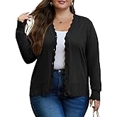 OLRIK Plus Size Cardigan for Women Cropped Long Sleeve V-Neck Buttons Down Ribbed Wave Edges Casual Knit Shrugs