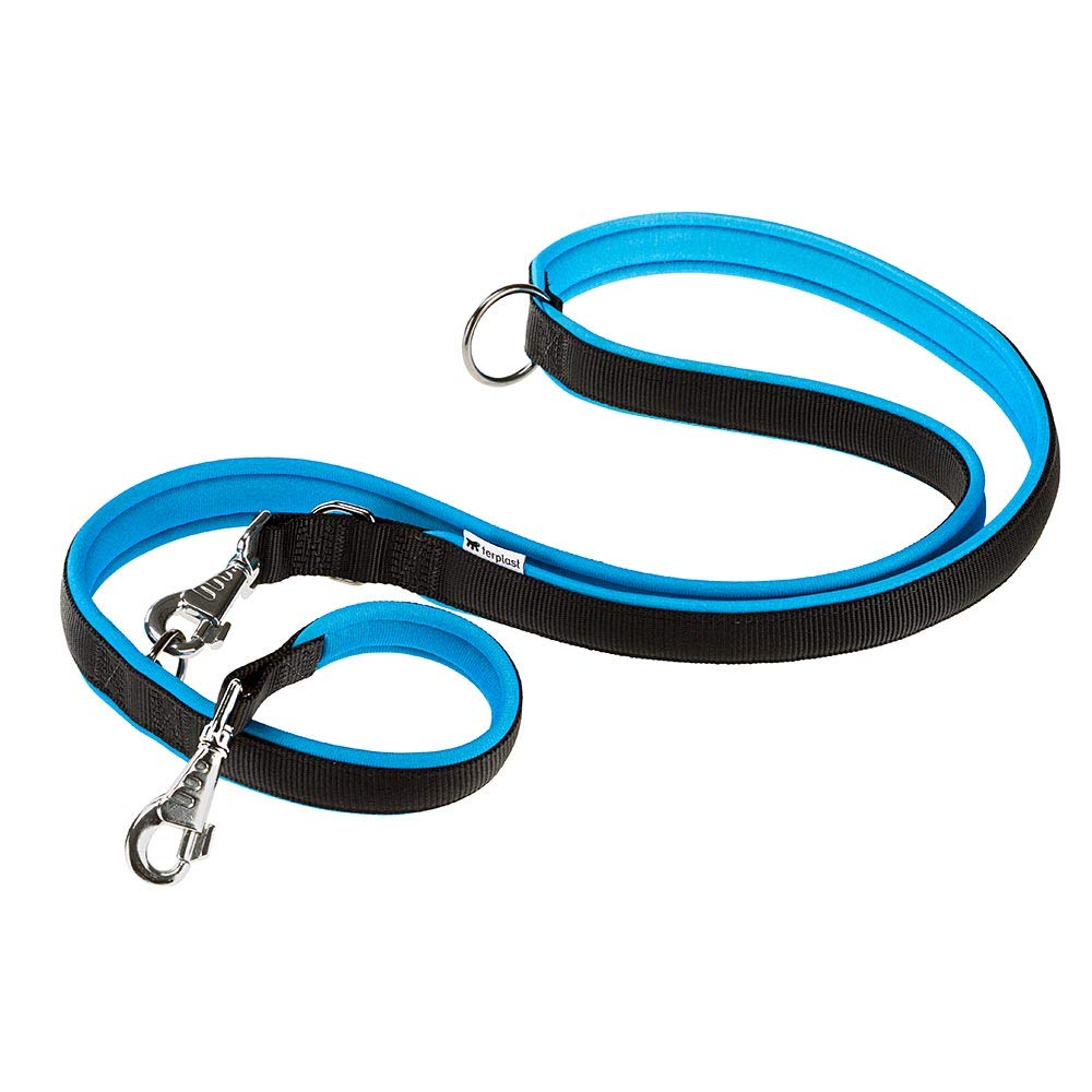 Ferplast ERGOFLUO GA Training Dog Lead - 3 Adjustable Lengths - Soft Padded Handle - Anti-Abrasion - Italian Design - 200 x 1.5 cm, Blue