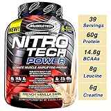 MuscleTech Nitro Tech Power Whey Protein Powder Musclebuilding Formula, French Vanilla Swirl, 4 Pounds