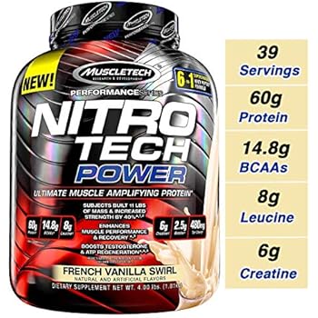 MuscleTech Nitro Tech Power Whey Protein Powder Musclebuilding Formula, French Vanilla Swirl, 4 Pounds