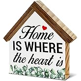 Home Sign Home Is Where the Heart Is Wooden Block Sign Farmhouse House Shaped Sign Decor for Home Living Room Desk Table Shelf