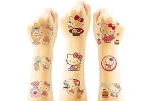 ZCXDF 40pcs Temporary Tattoos for Kids, Hello Kitty Birthday Party Supplies,Kitty Party Favors Fake Tattoos Stickers,Birthday Decorations Party Game Activities Reward Gifts