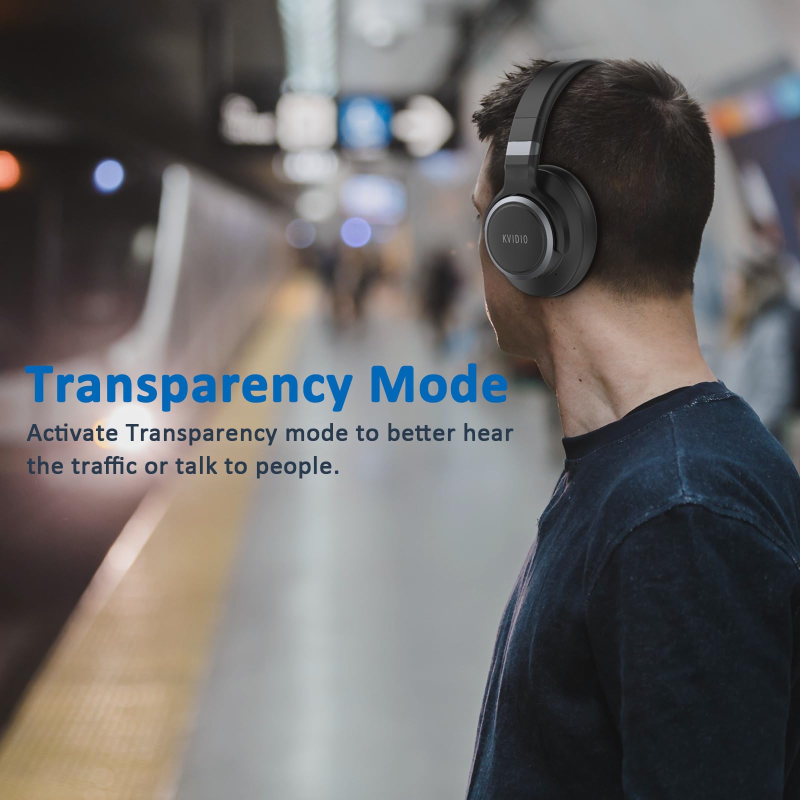 KVIDIO Active Noise Cancelling Headphones, 70 Hours Playtime Bluetooth Headphones Wireless with Microphone, Transparency Mode, Deep Bass and Hi-Fi Stereo Sound Over Ear for Travel Office