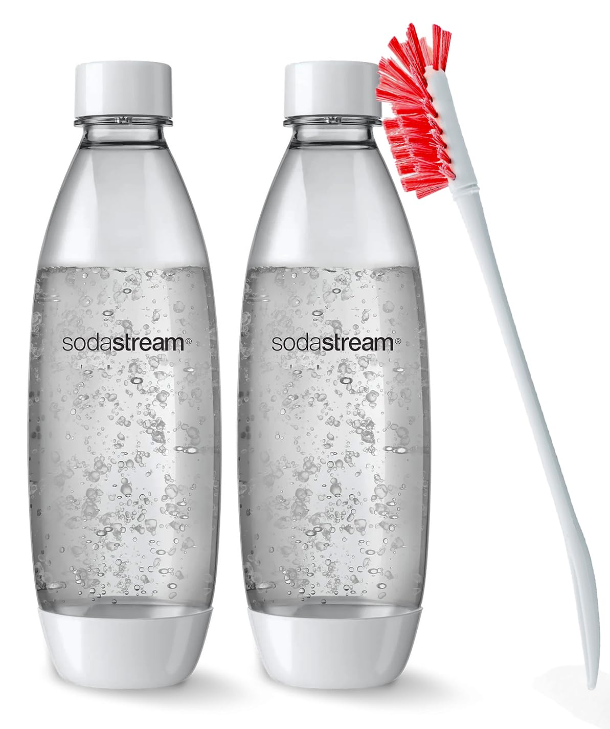 Photo 1 of Sodastream Source 2 Pack Original White Carbonating Reusable Water Bottles 1 Liter BPA-Free Fits Only - Play, Source, Power, Spirit and Fizzi Soda Makers