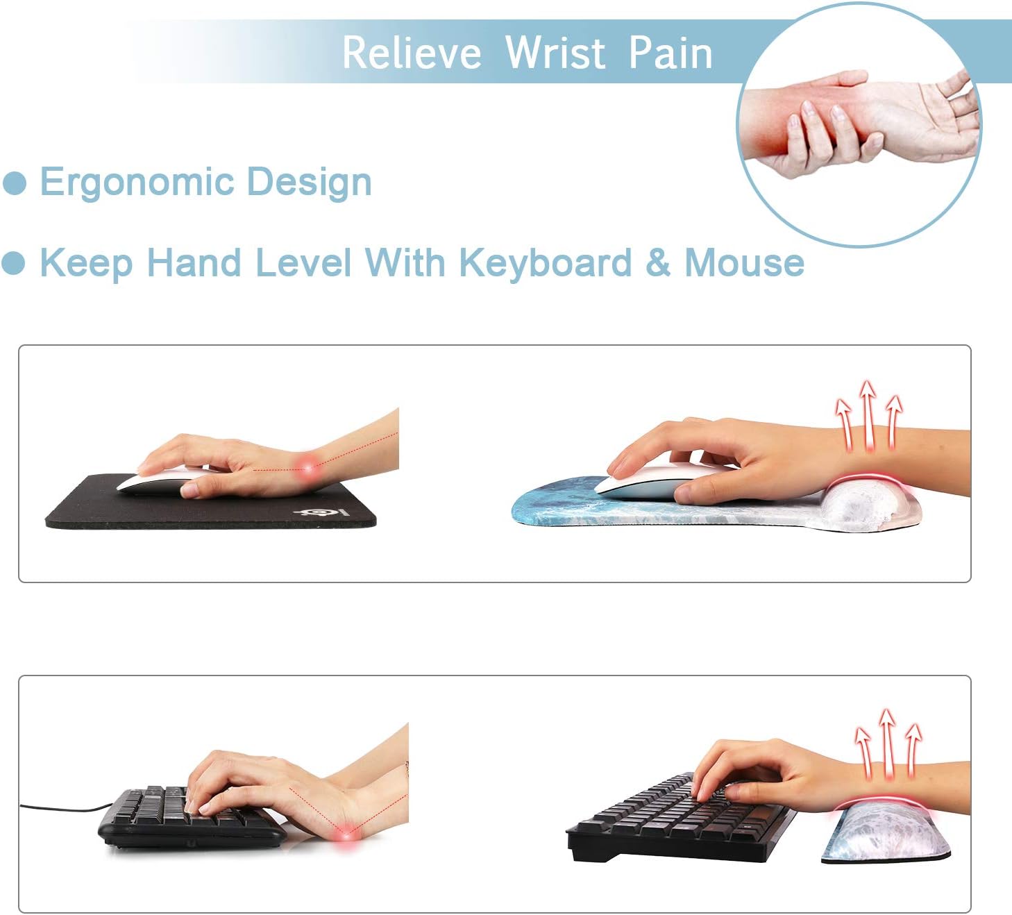 iCasso Keyboard Wrist Rest and Mouse Wrist Rest Pad, Made of Memory Foam, Ergonomic Support, Easy Typing and Relieve Wrist Pain, Perfect for Gaming, Computer, Office, Laptop - Beach: Home Audio & Theater