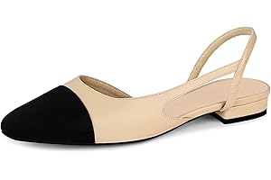 MICIFA slingback flats for women, Round Toe Low heel Sandals Fashion Splicing Dress Shoes for Women