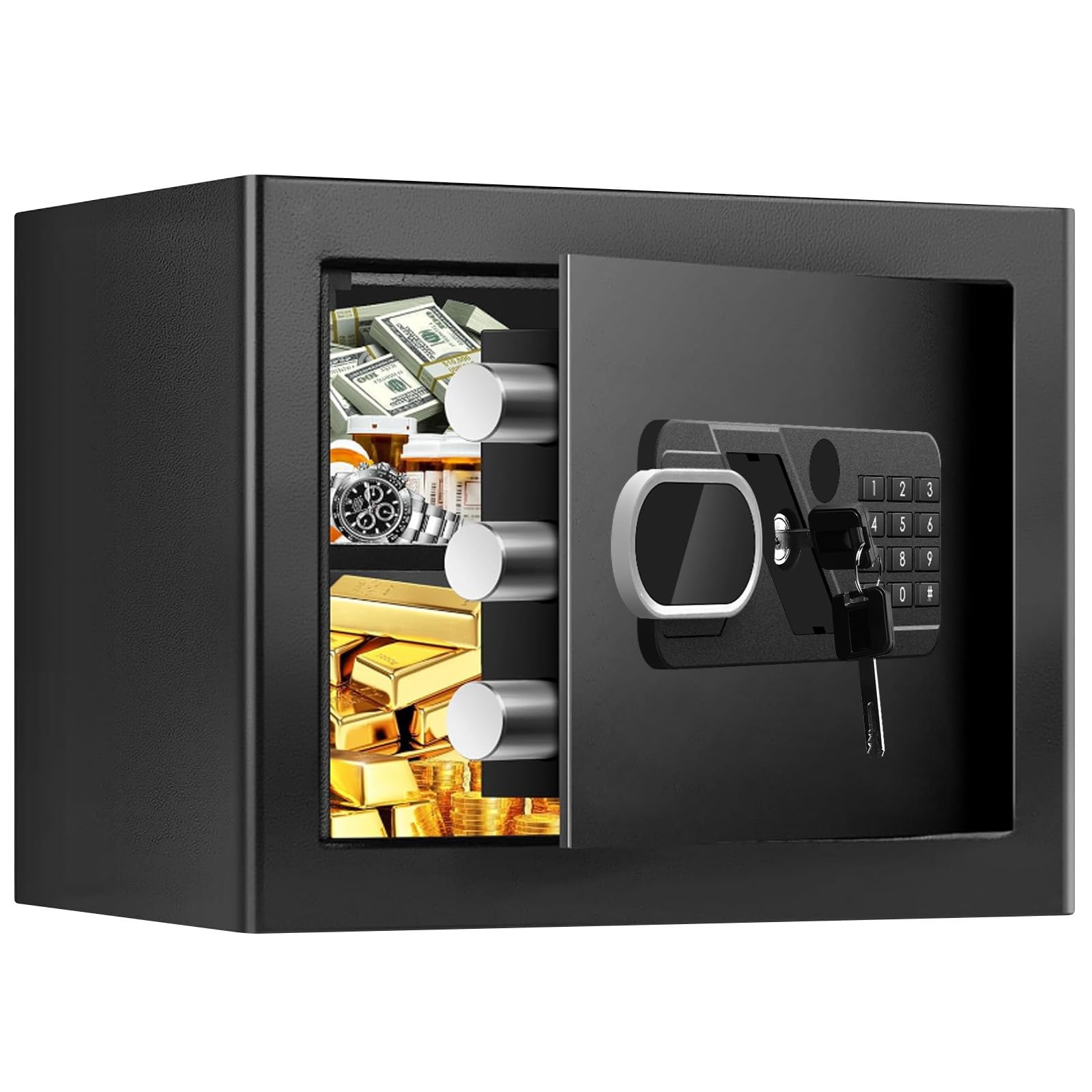 Photo 1 of 1.2 Cub Small Safes for Home, Anti-Theft Steel Security Home Safe Box with Combination Lock, Alarm System and Removable Shelf, Personal Document Safe for Money Medicine Valuables