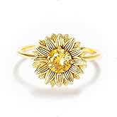 STORYJEWELLERY Sunflower Ring, 18K Gold Plated Rings for Women, Flower Ring, 925 Sterling Silver Summer Rings, Sunflower Jewelry, Gifts for Women