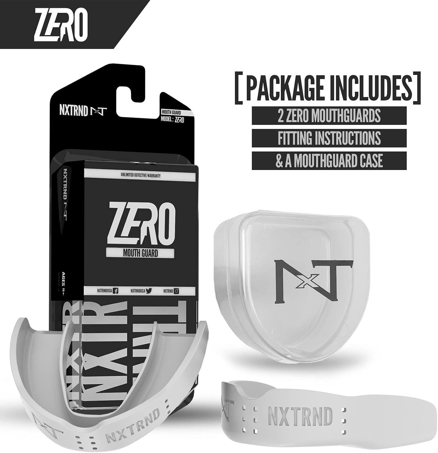 2 Pack Nxtrnd Zero Mouth Guard Sports – 1.6 mm Ultra Thin Professional Mouthguards for Boxing, MMA, Sparring, Wrestling, Football, Lacrosse and Other Sports, Mouth Guard Case Included (White) : Sports & Outdoors