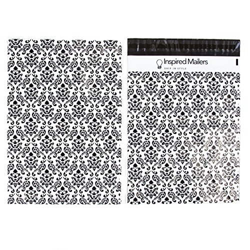 Inspired Mailers - Poly Mailers 10x13 - Damask Pattern (Black) - 100 Pack - 3.15mil Unpadded Shipping Bags