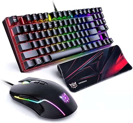 Amazon Co Jp Onikuma ゲーミングメカニカルキーボードとマウスコンボ 有線キー レインボーバックライト付きゲームキーボード 数字キー ブルースイッチ付き Pcゲーマーコンピューターノートパソコン用 最大6400 Dpi マウス 7ボタン パソコン 周辺機器