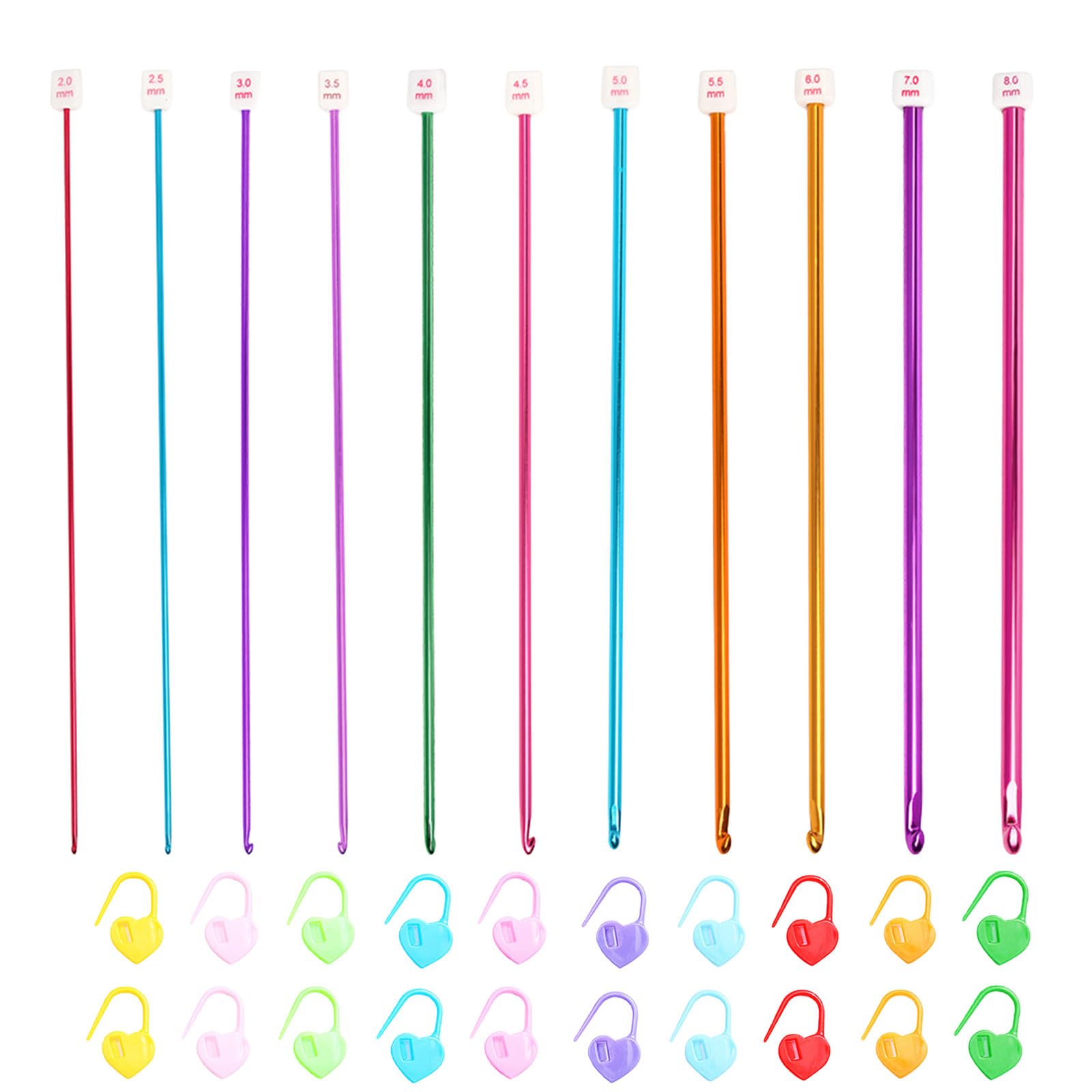 Crochet Hooks Set, 11 Sizes 2mm-8mm Aluminium Crochet Hook Tunisian Afghan Knitting Needles Weaving Tool with Stitch Markers (Multi-Colored C)