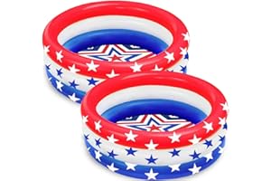 CAMIRUS 47.5" X 12" Inflatable Kiddie Pool, 2PACK American Flag Swimming Pool, 3 Ring Summer Swimming Pools for Toddler Kids Outdoor Garden Backyard Water Party, Age 3+