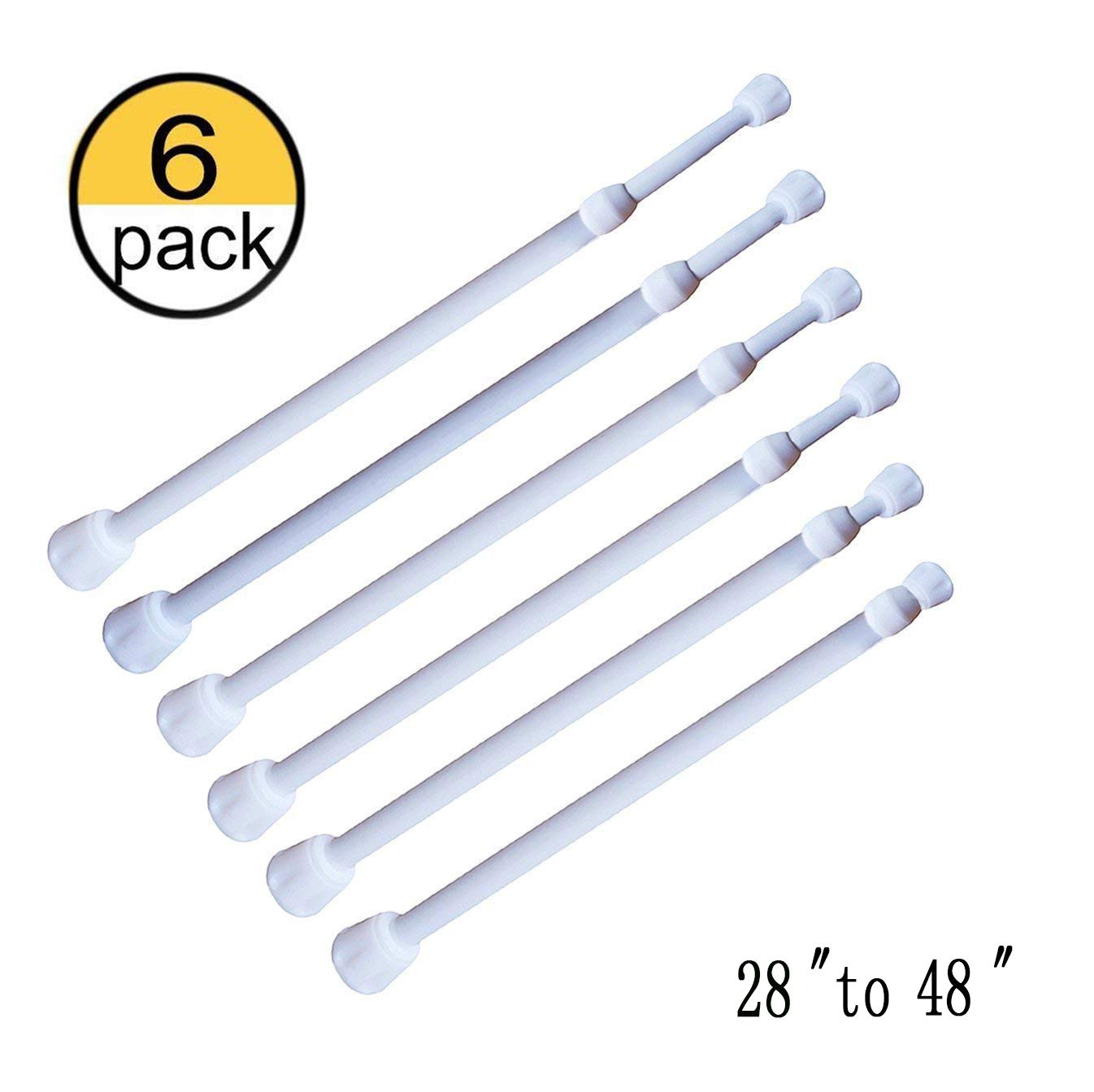 GOODUSCN Tension Rods - 6 Pack Cupboard Bars Tensions Rod Curtain Rod Closet Rod 28" to 48"(Approx.) Extendable Width Adjustable Spring Tension Rods for Window Bathroom Closet