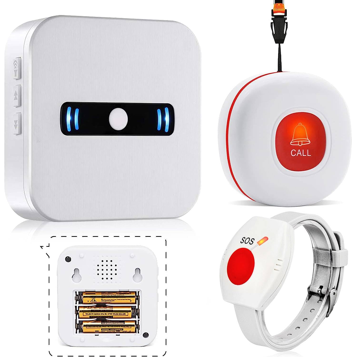 DAYTECH Portable Wireless Personal Alarms for Elderly Panic Alarm with Battery Power,Call Button & Caregiver Pager with IP55 Waterproof Button,1 Portable Receiver 1 Button 1Wrist