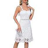 Women’s Lace Midi Dress – Floral Strap Cocktail Dress for Wedding Guest, Bridal Shower, Party & Summer Events