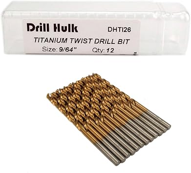 pack of 12 9 64 inch titanium nitride coated drill bit high speed steel jobber length for metal plastic wood amazon com amazon com