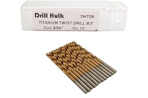 DRILL HULK Pack of 12, 9/64-Inch Titanium Nitride Coated Drill Bit, Premium M2 High Speed Steel, Jobber Length, for Metal, Plastic, Wood