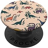Beige Colorful Dino Pattern PopSockets Adhesive PopGrip