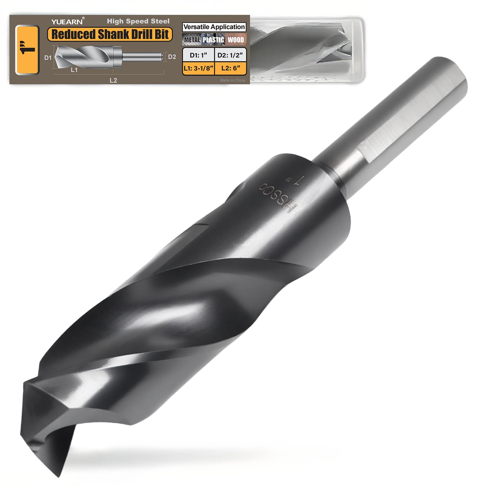 Photo 1 of 1 Inch Drill Bit for Metal - HSS M35 Cobalt Titanium Nitride Coated, 3-Flat Shank Design for Precision Drilling in Hard Steel, Cast Iron and Thick Aluminum