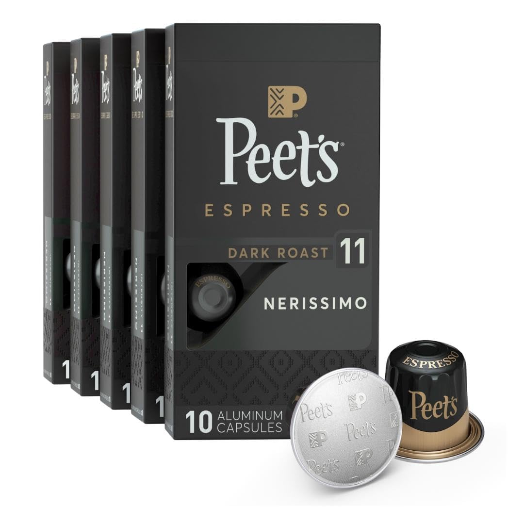 Photo 1 of Peet's Coffee, Dark Roast Espresso Capsules, Compatible with Nespresso Original Machine - Nerissimo Intensity 11, 50 Count (5 Boxes of 10 Espresso Capsules)