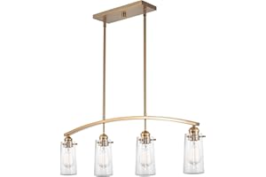 Kira Home Rayne 33" 4-Light Modern Farmhouse Arched Island Light + Seeded Glass Shades, Cool Brass Finish