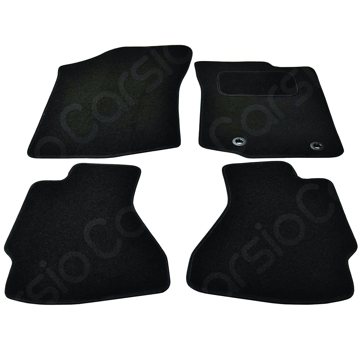 Carsio Carpet Car Mats For Toyota Aygo 2014 to 2022 4 Piece Set With 2 Clips Tailored Fit Floor Mat Complete Accessory Black Custom Fitted - All Weather, Anti-Slip Backing & Black Trim