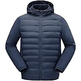 Rdruko Men's Insulated Running Jacket Hybrid Lightweight Puffer Jacket Detachable Hood Warm Winter Coat Hiking Golf