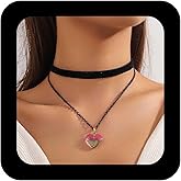 Allereyae Vintage Layered Heart Choker Necklace Red Resin Heart Necklace Black Velvet Collar Necklace Puffed Heart Chain Necklace Heart Velvet Necklace Jewelry for Women
