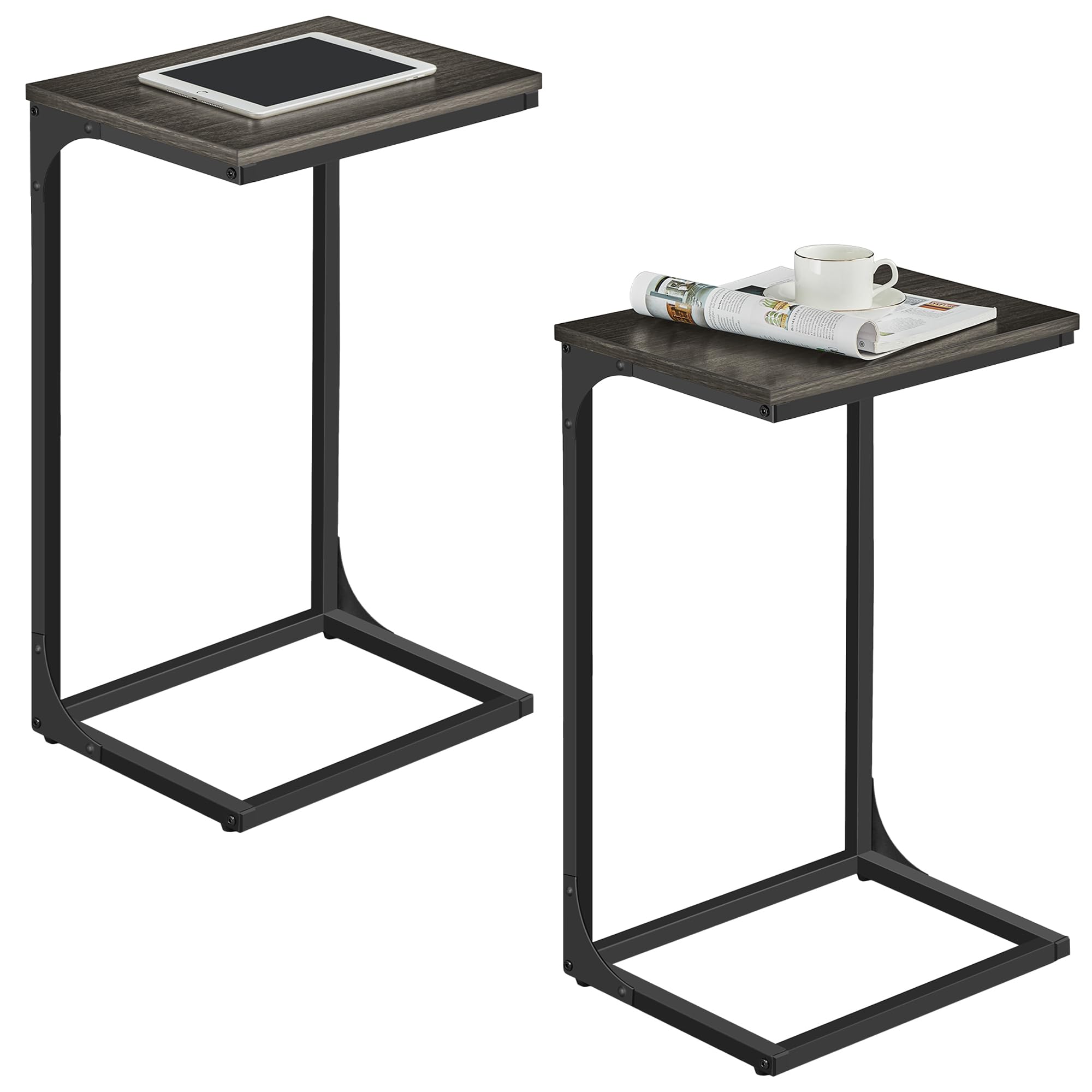 VASAGLE C-Shaped End Table, Set of 2, Side Table for Sofa, Couch Table with Metal Frame, Small TV Tray Table for Living Room, Bedroom, Ebonized Oak Finish and Black ULET355B42 Image