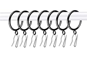 Adiyer 28pcs 1.5-Inch Drapery Rings Black Curtain Rings with Eyelet for Curtain Rod (Pin-on Hooks Included)