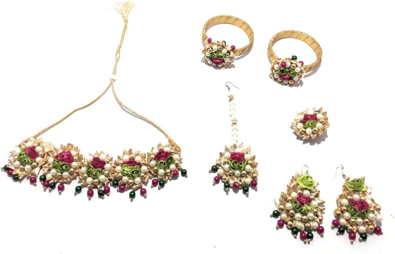 Handmade Gotta Patti/Floral Necklace Jewellery Set for Haldi/Mehandi Traditional Ethnic Indian Jewelery