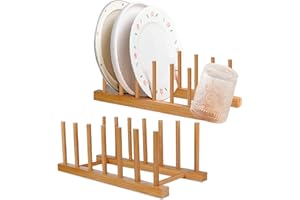 2Pcs Wooden Dish Racks Plate Stand Holder Vertical Drainer Kitchen Cabinet Organizer for Dish, Pots, Lids, Bowls, Cups, and C