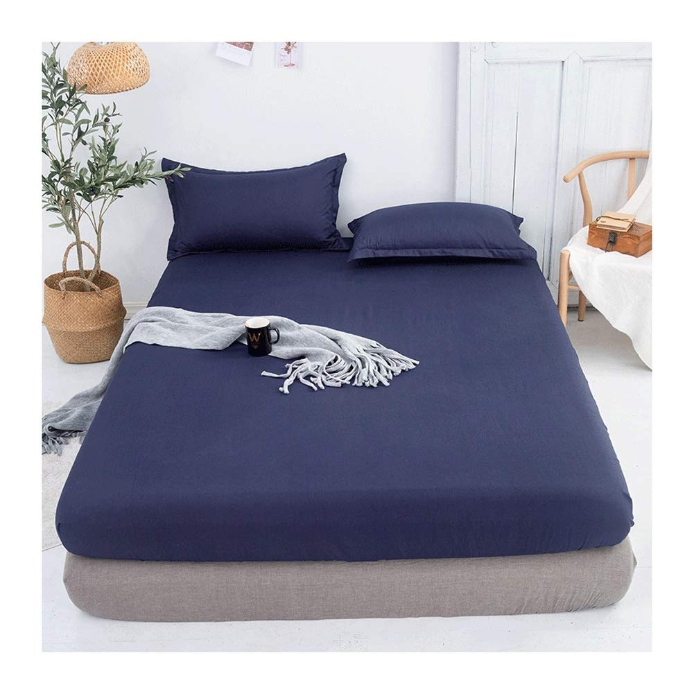 MZP Queen Fitted Sheet Only Soft Polyester Microfibre Adults king Fitted Bottom Sheet Fits Up 0-20cm Deep Mattress Bed Sheets Fade Resistant (Color : Navy blue, Size : Queen)