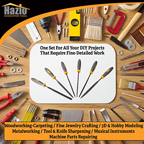 Needle File Set|6 Piece| Hardened Steel Alloy, Secure Grip| For Jewelry, Metal, Plastic, Wood & DIY Projects| Mini Set Complete w/Flat, Flat Warding, Square, Triangular, Round & Half Round Chisels