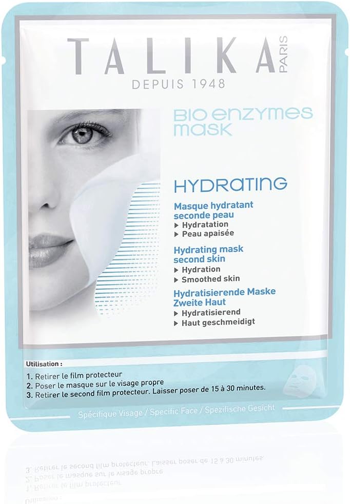 Talika Bio Enzymes Hydrating Mask, Moisturizing & Soothing Face Mask, Biocellulose Instant Glow Mask